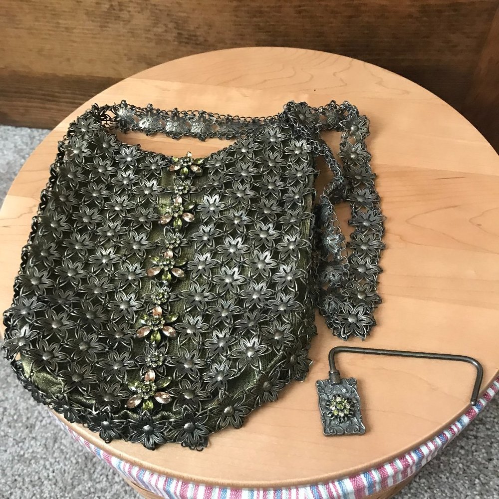 NWOT Kenny Ma Designs Metal Mesh Evening Shoulder Bag & Matching Purse Hanger